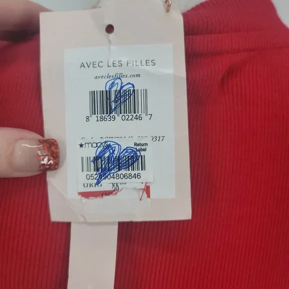 AVEC LES FILLES Women's Red Cold Shoulder Ruffled Ribbed Dress Medium NWT - Picture 7 of 9